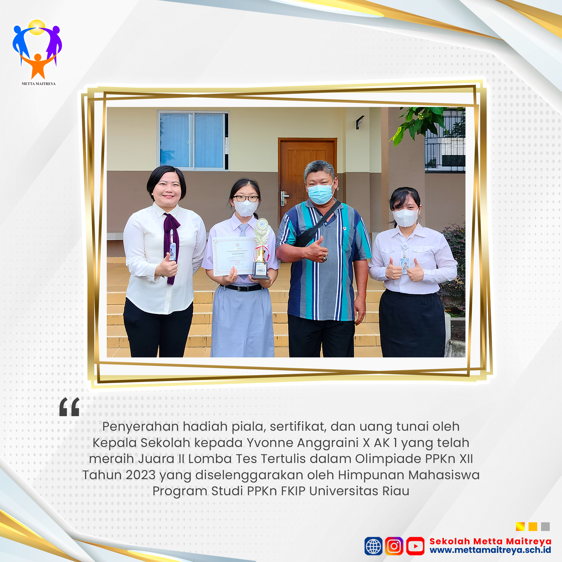 Penyerahan Hadiah Lomba Tes Tertulis oleh Kepala Sekolah dalam Olimpiade PPKn XII Tahun 2023 | SMK METTA MAITREYA