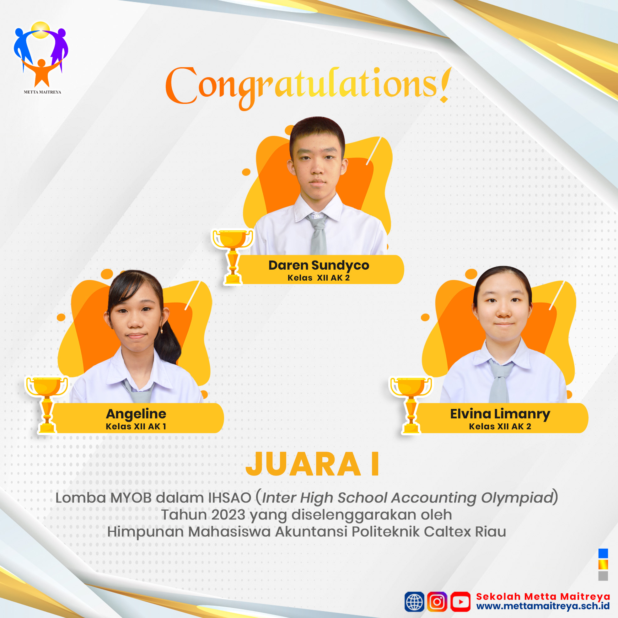 Prestasi Peserta Didik dalam Lomba MYOB dalam IHSAO Tahun 2023 | SMK METTA MAITREYA