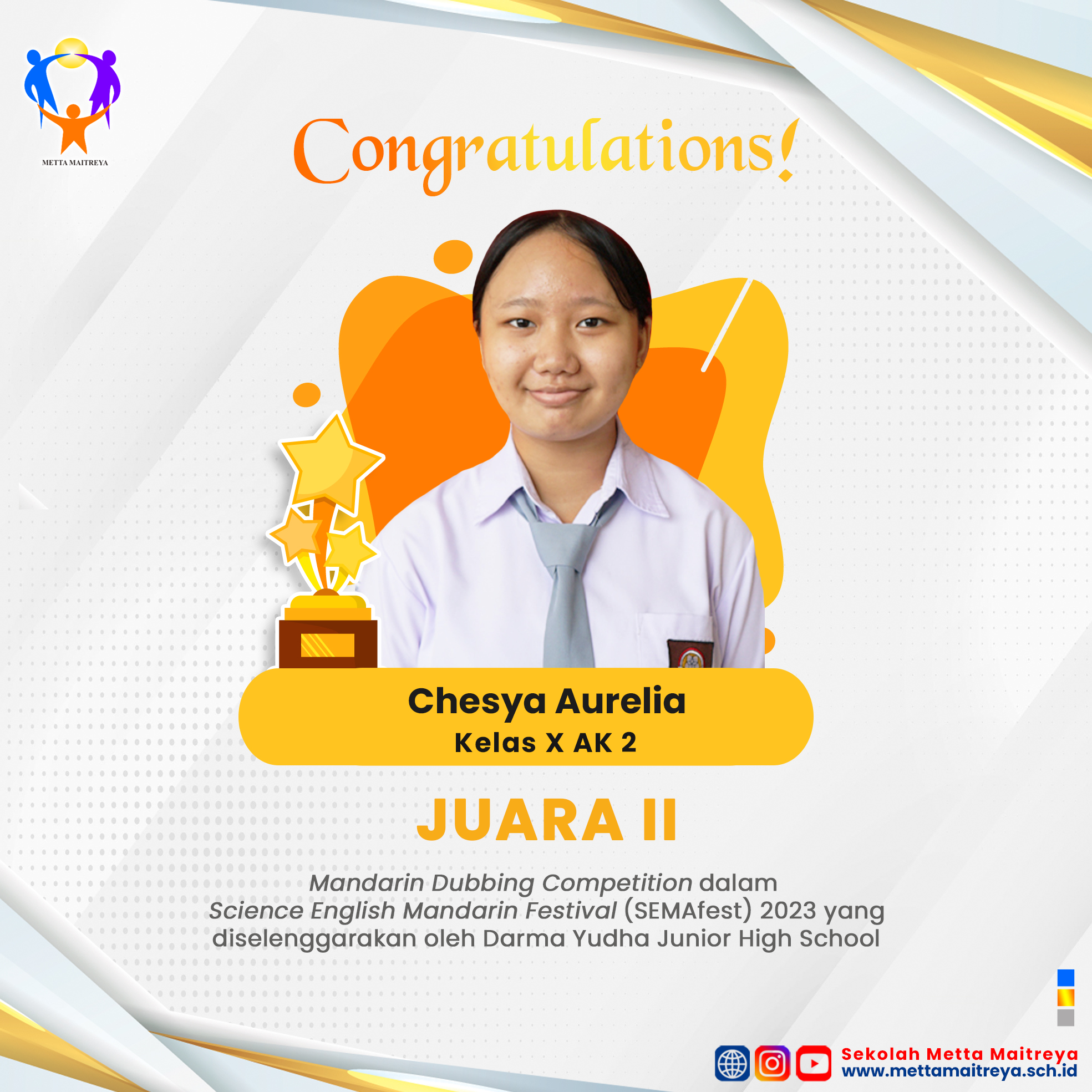 Prestasi Peserta Didik dalam Science English Mandarin Festival (SEMAfest) 2023 | SMK METTA MAITREYA