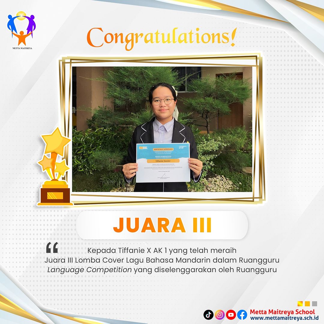 Prestasi Peserta Didik dalam Lomba Cover Lagu Bahasa Mandarin dalam Ruangguru Language Competition | SMK METTA MAITREYA