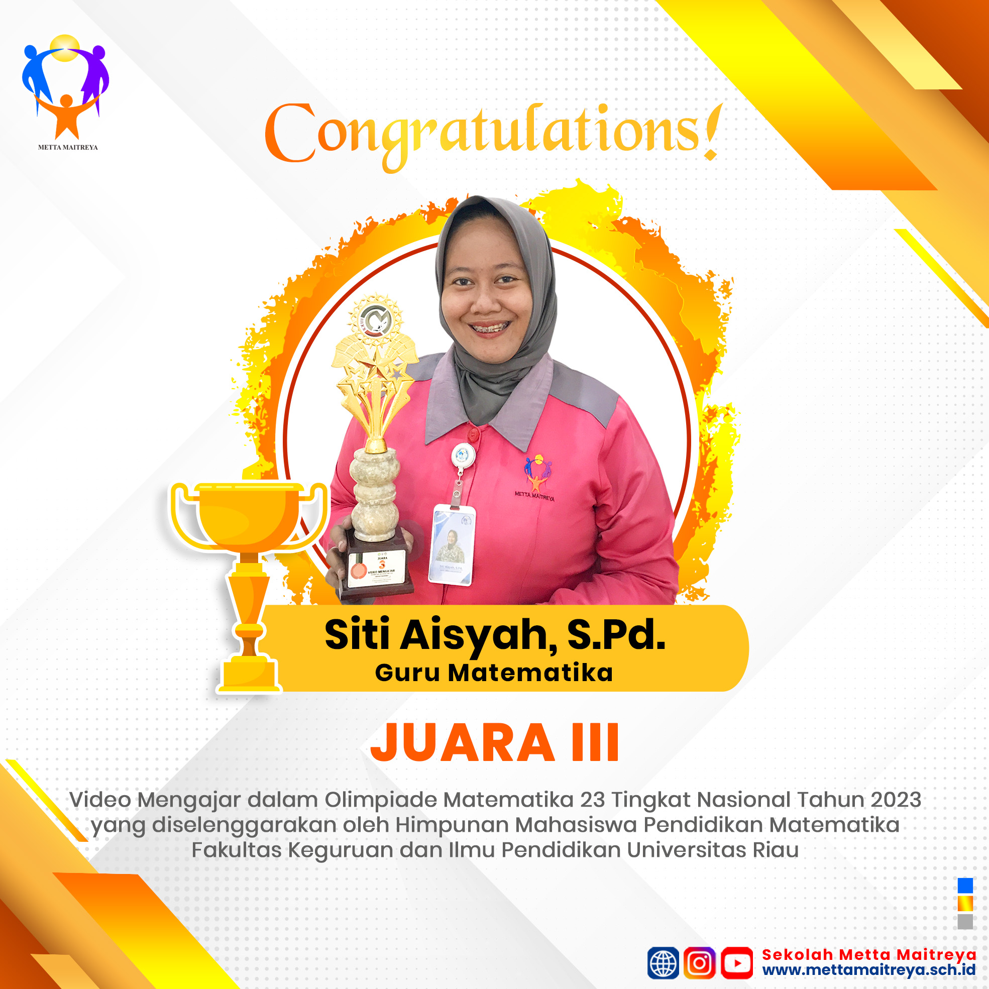 Prestasi Guru dalam Olimpiade Matematika 23 Tingkat Nasional Tahun 2023 | SMP METTA MAITREYA