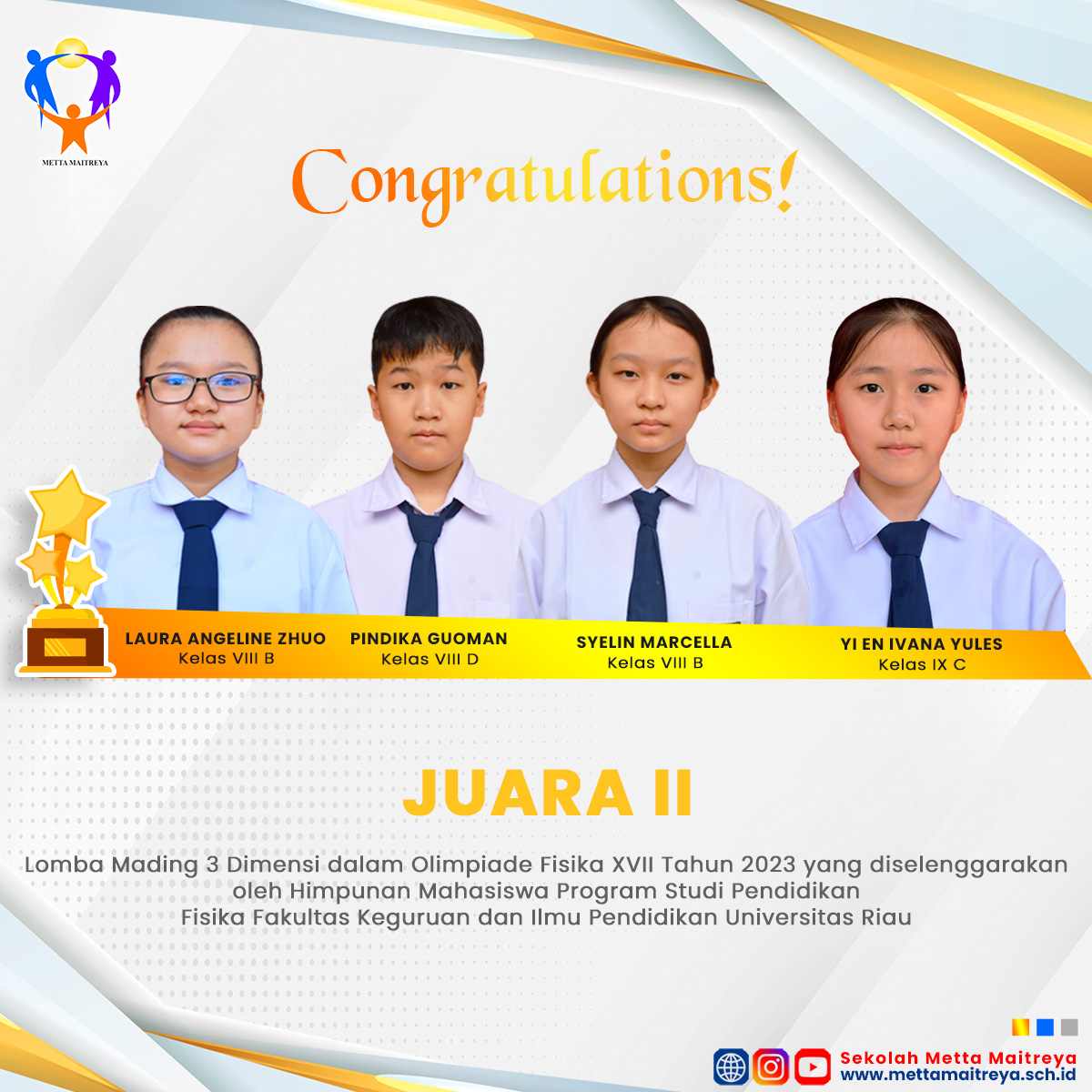 Prestasi Peserta Didik dalam Olimpiade Fisika XVII Tahun 2023 | SMP METTA MAITREYA