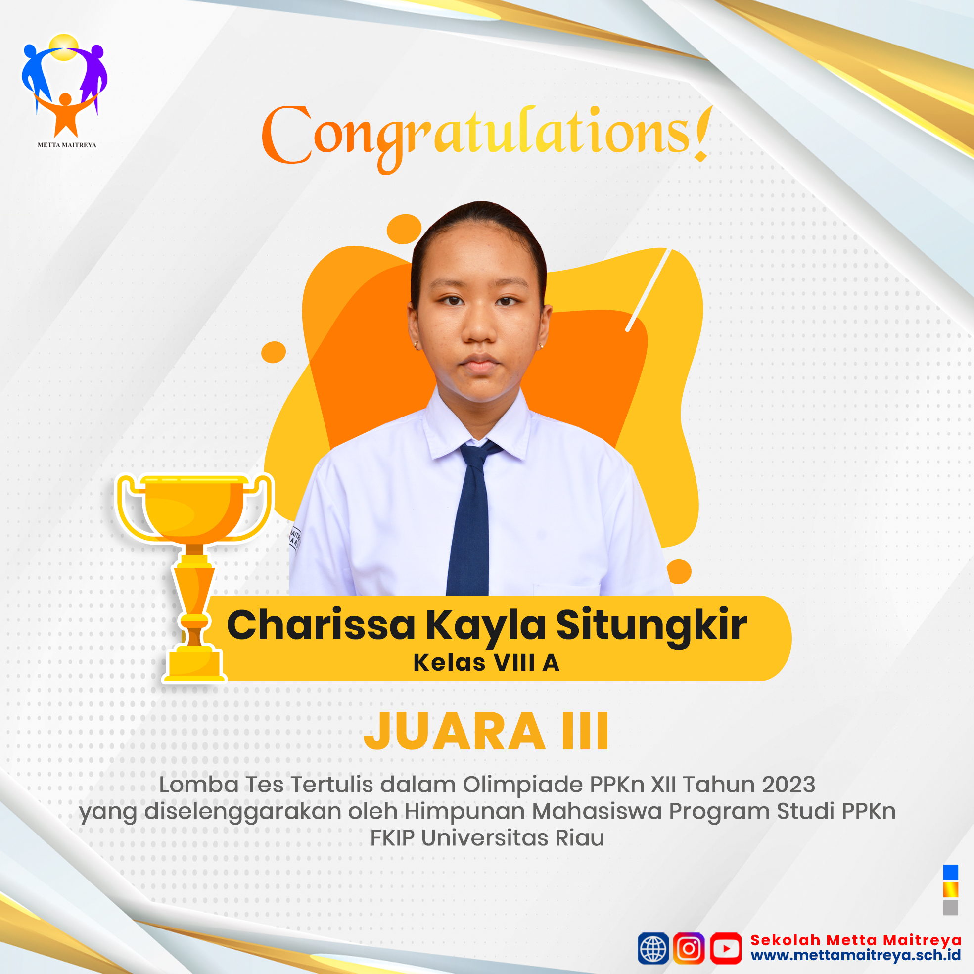 Prestasi Peserta Didik dalam Olimpiade PPKn XII Tahun 2023 | SMP METTA MAITREYA