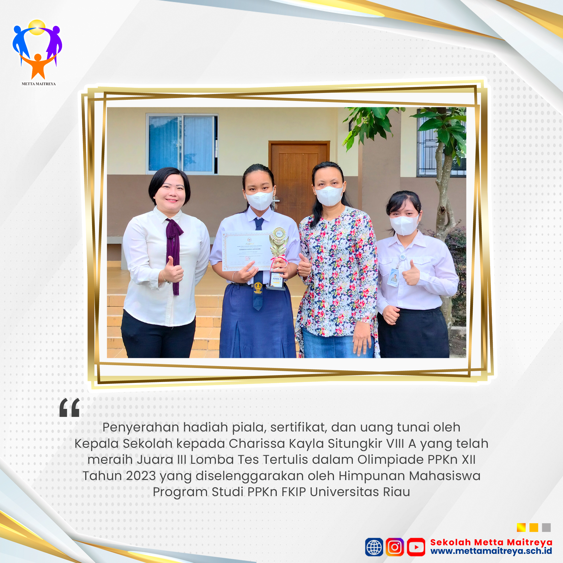 Penyerahan Hadiah Lomba Tes Tertulis oleh Kepala Sekolah dalam Olimpiade PPKn XII Tahun 2023 | SMP METTA MAITREYA