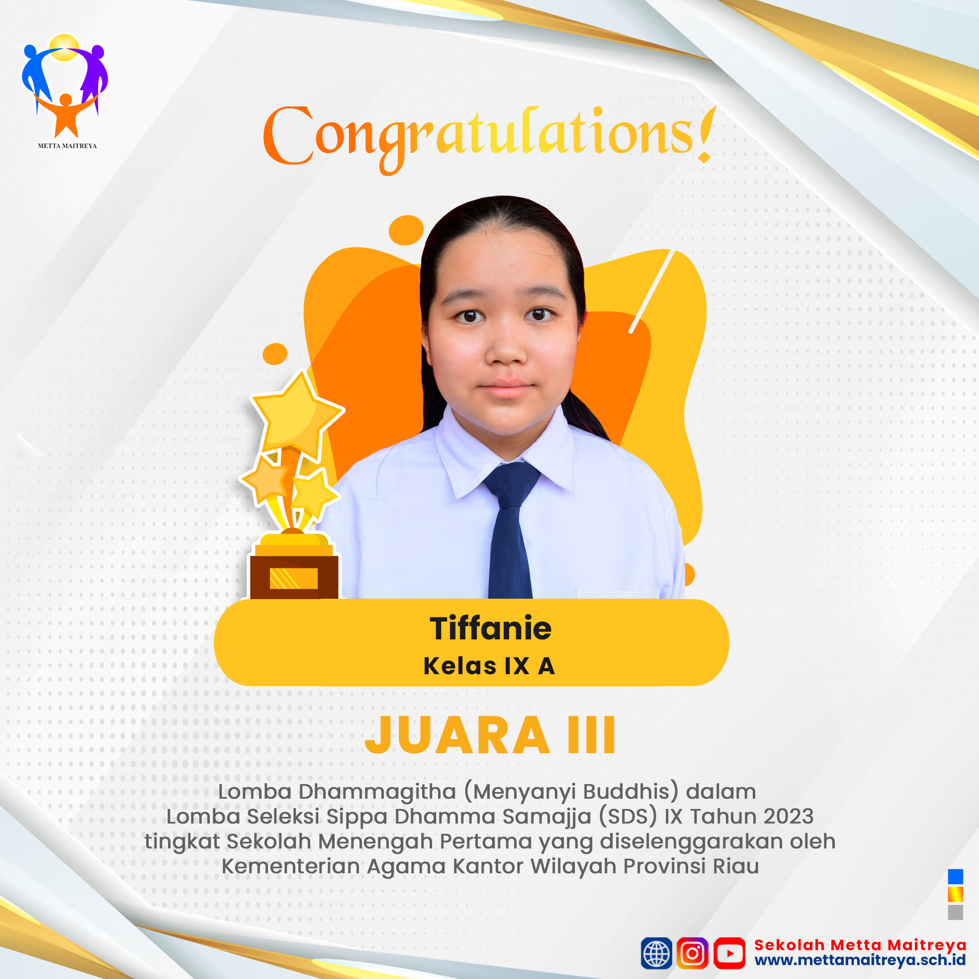 Prestasi Peserta Didik dalam Lomba Dhammagitha dalam Sippa Dhamma Samajja (SDS) IX Tahun 2023 | SMP METTA MAITREYA